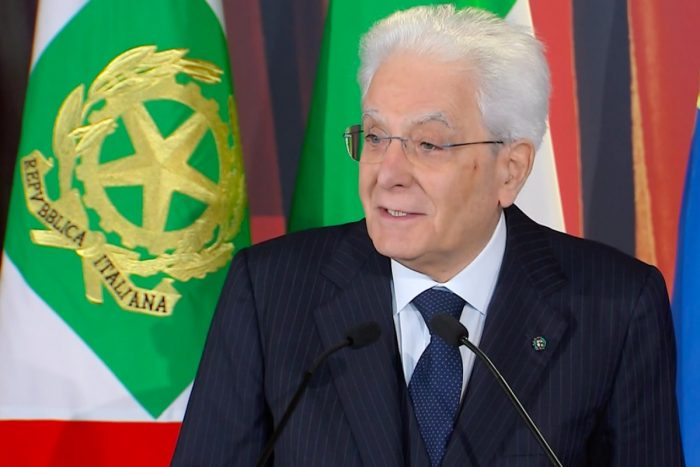 Il Capo dello Stato, Sergio Mattarella, durante il suo discorso alla conferenza stampa dei David di Donatello 2023 al Palazzo del Quirinale