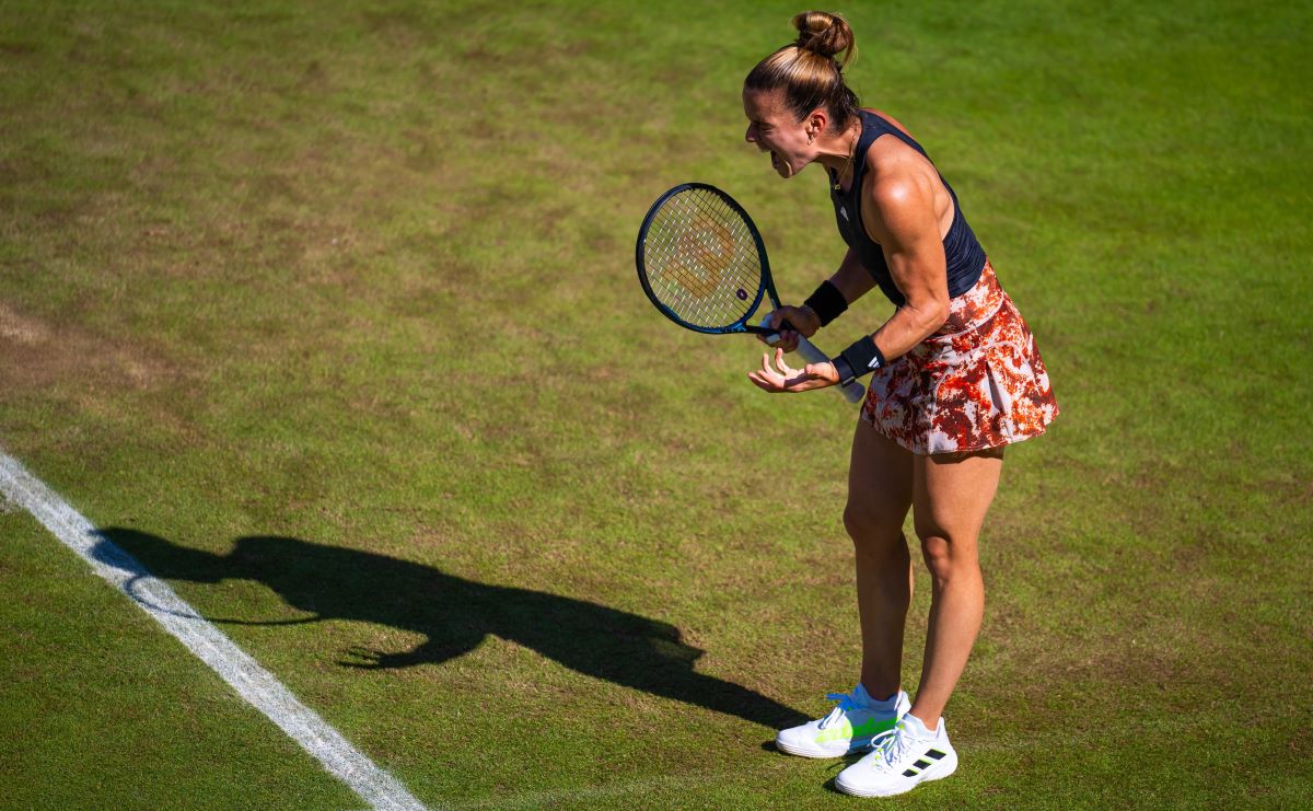 La greca Maria Sakkari durante il match contro la croata Donna Vekic a Berlino (2023)