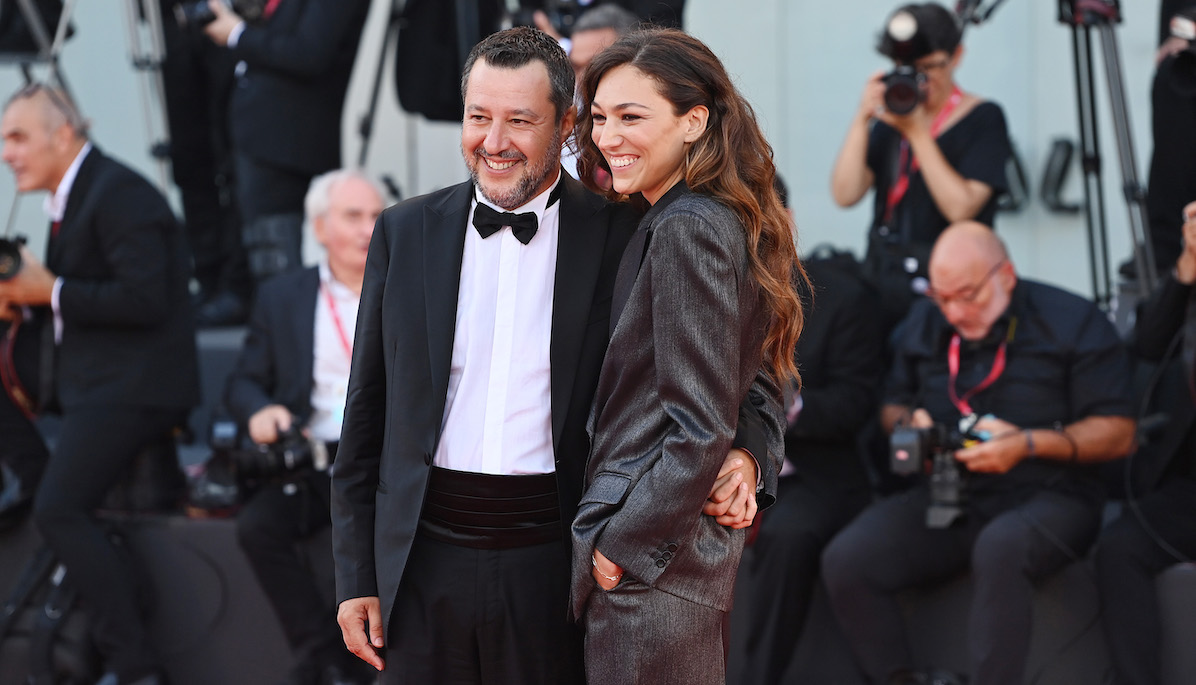 Francesca Verdini e Matteo Salvini sul red carpet della Mostra di Venezia