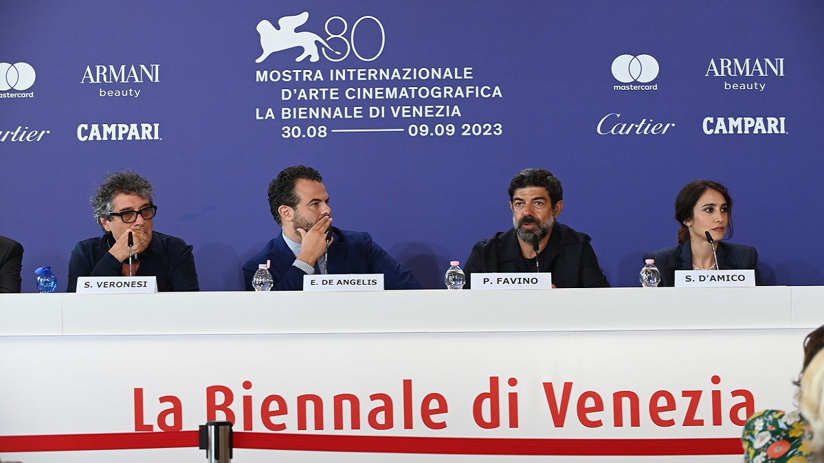 Sandro Veronesi, Edoardo De Angelis, Pierfrancesco Favino e Silvia D'Amico alla conferenza stampa di Comandante a Venezia80