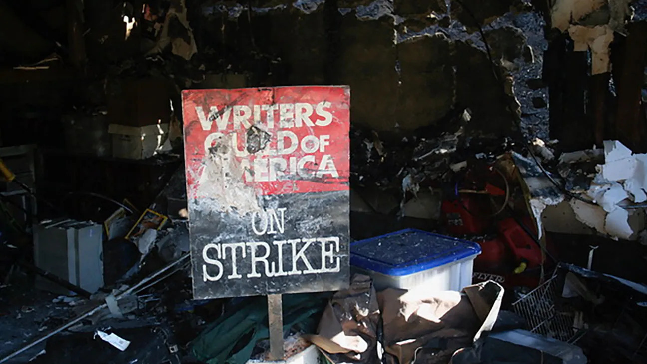 Il cartello di Todd Robinson dello sciopero del 2007, sopravvissuto all'incendio della sua casa