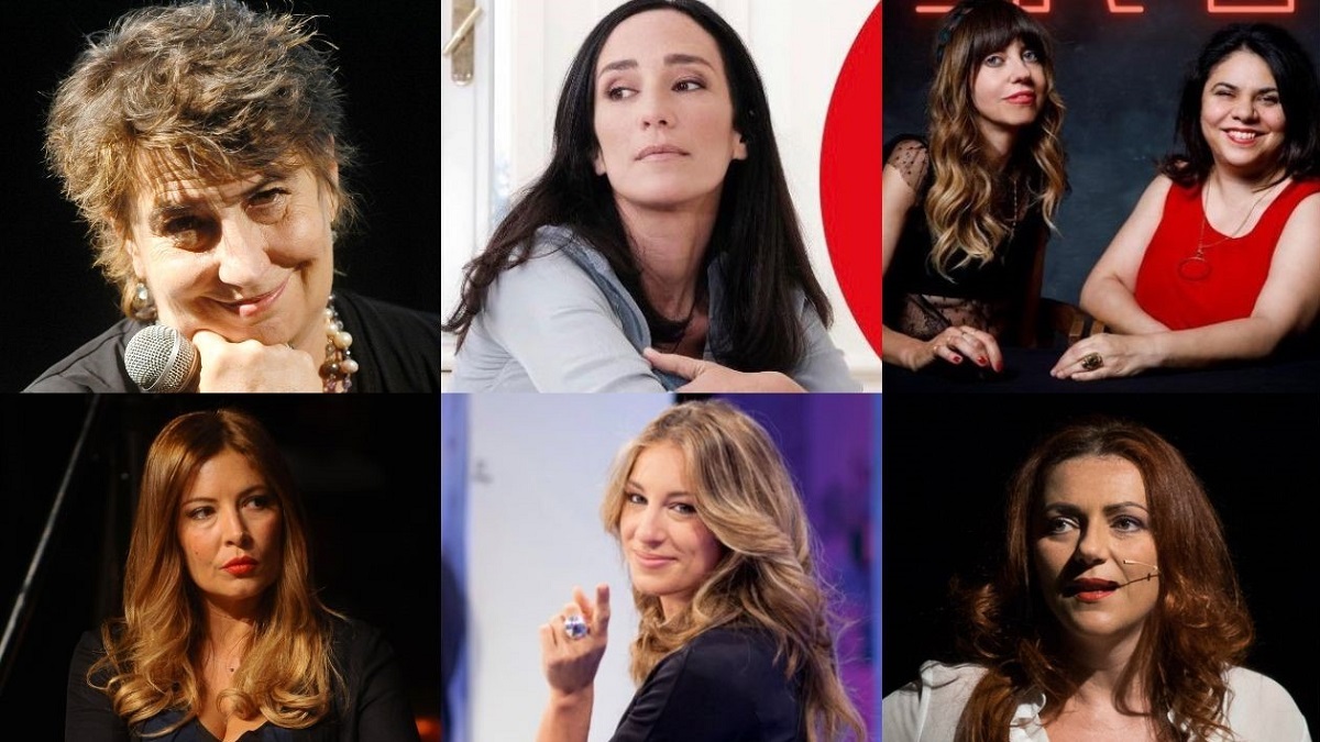 Alcune delle autrici dei 10 podcast al femminile da non perdere: Serena Dandini, Chiara Gamberale, Chiara Tagliaferri e Michela Murgia, Selvaggia Lucarelli, Mia Ceran, Gabriella Greison