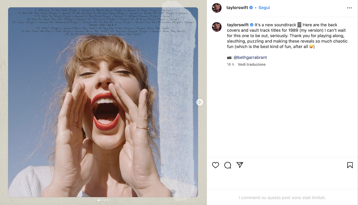 L'annuncio social di Taylor Swift