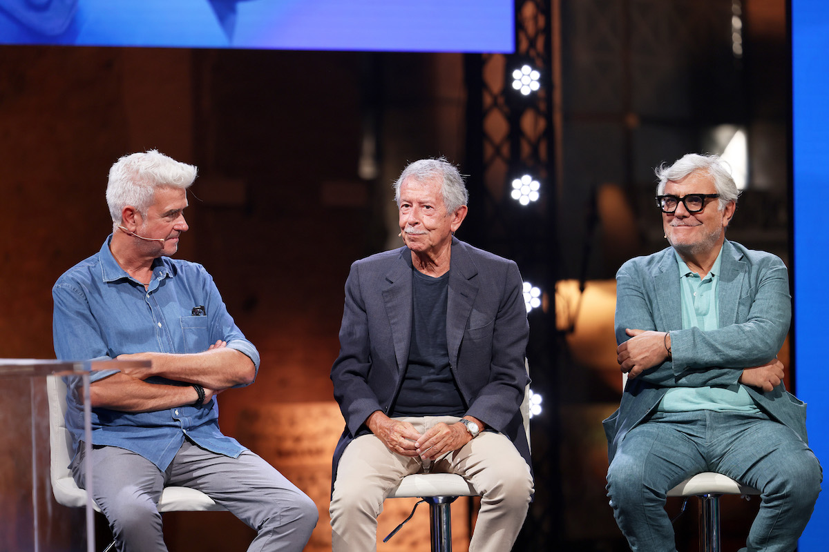 Nils Hartmann, Riccardo Tozzi e Giancarlo De Cataldo. Foto di Ernesto Ruscio /SkyTg24 