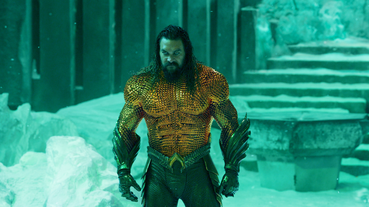 Jason Momoa in una scena di Aquaman e il regno perduto di Warner Bros.