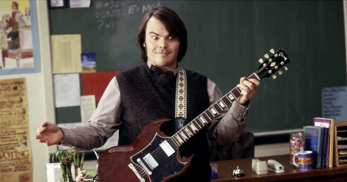 Jack Black in una scena di School of Rock