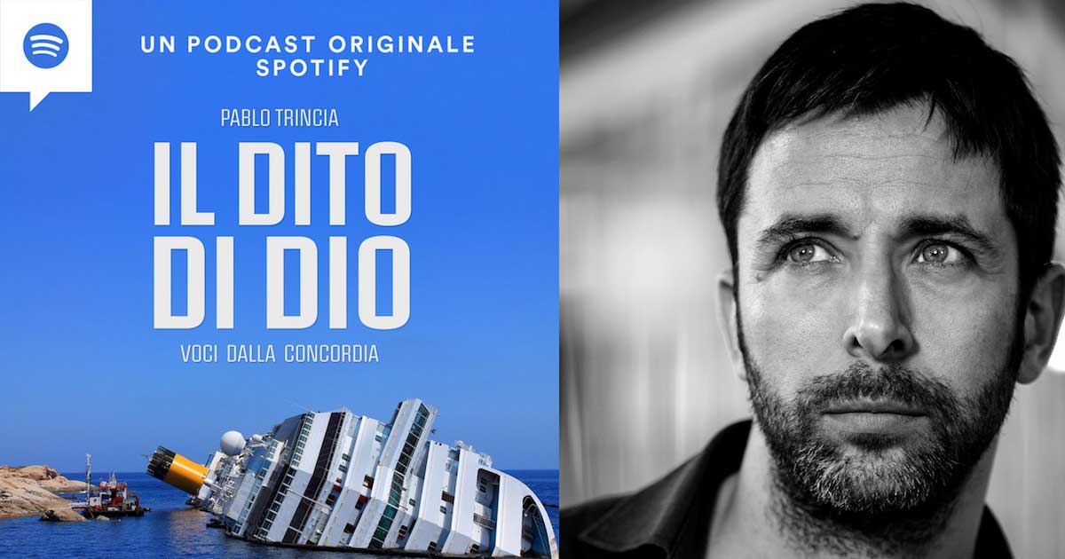 La cover del podcast di Pablo Trincia, già autore del cult Veleno, capace di riportarci in quei minuti drammatici, su quella nave da crociera