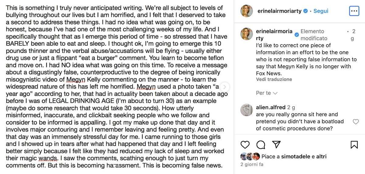 Il post Instagram di Erin Moriarty
