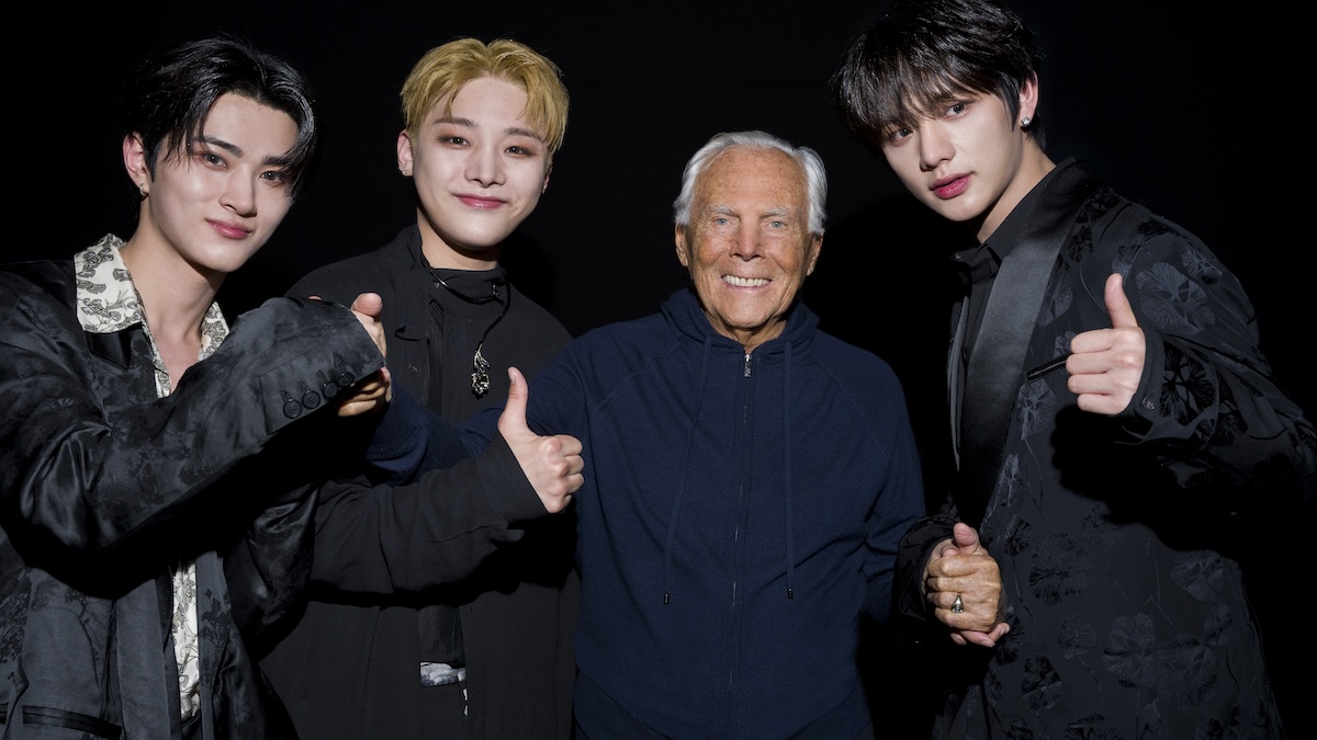 Giorgio Armani con la boy band sudcoreana degli Xodiac