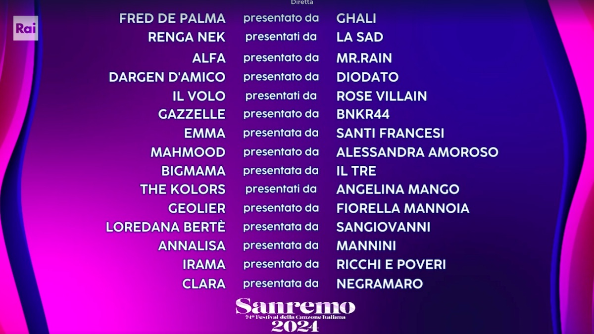 La scaletta delle esibizioni della seconda serata di Sanremo 2024