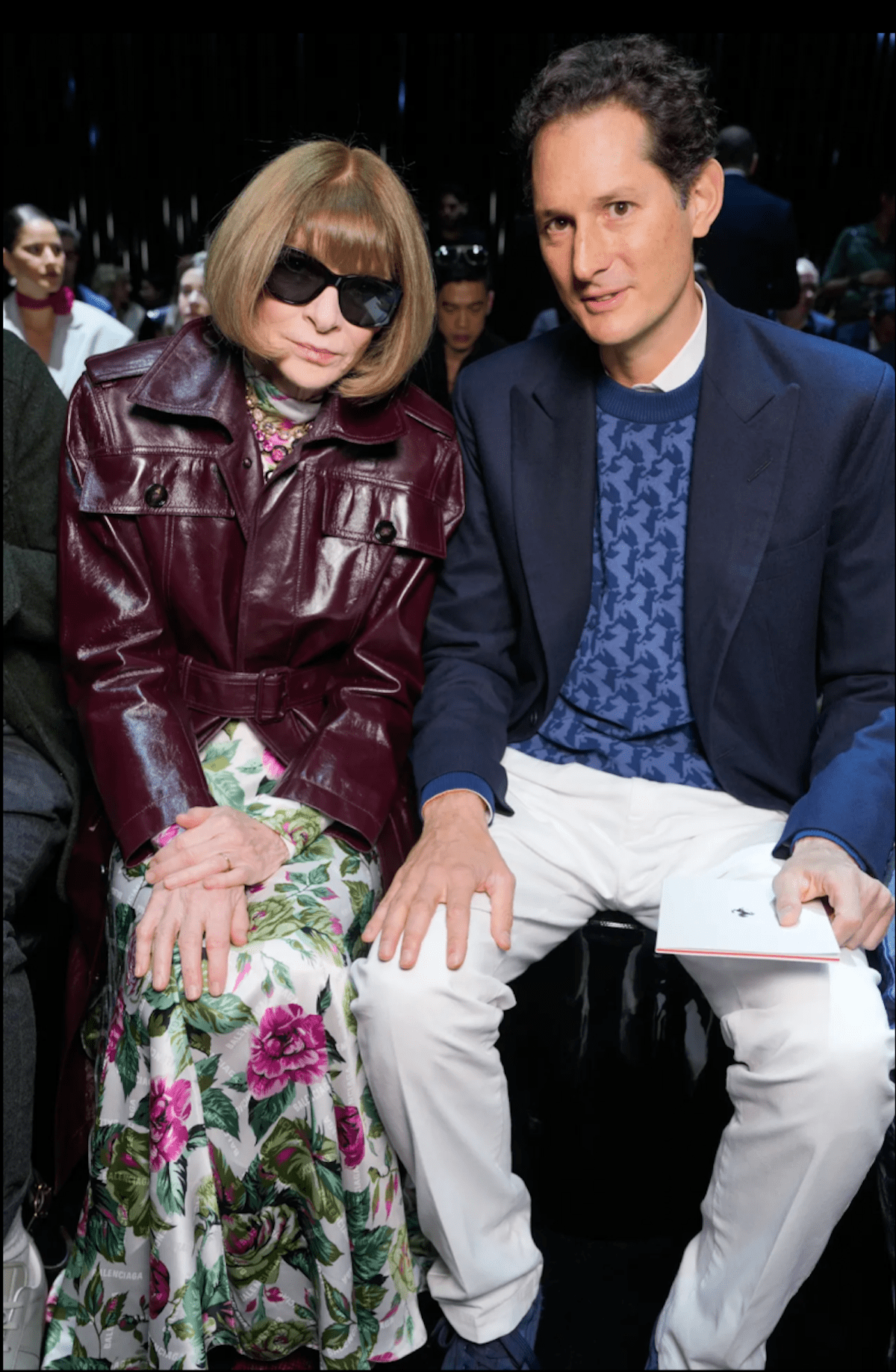 Anna Wintour e John Elkann alla sfilata di Ferrari