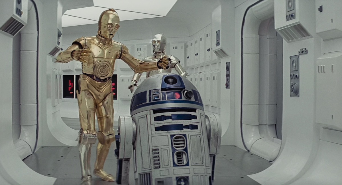 I droidi C-3PO e R2-D2 in Star Wars: una nuova speranza (1977)